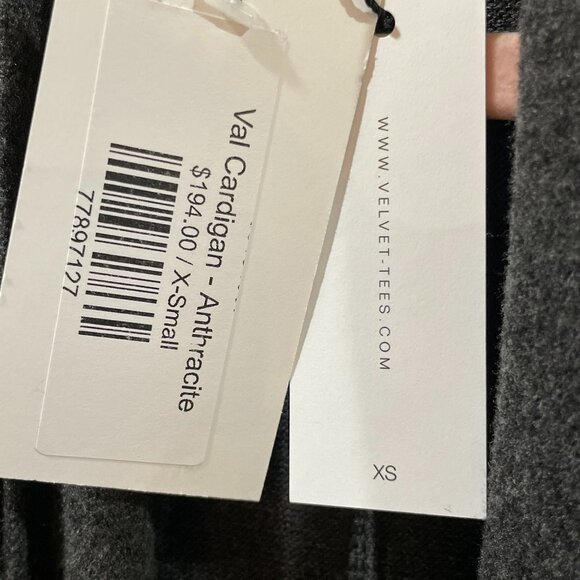 NWT $194 Velvet Graham & Spencer Draped Cardigan Charcoal Grey XS Anthropologie - Picture 6 of 7